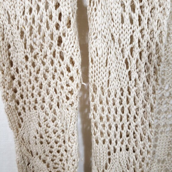 Y2K Vintage Western Boho Fringe Open Knit Duster Cardigan Sweater in light brown - Picture 4 of 7